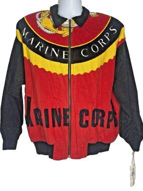 Vintage Wilfredo Imperial Bomber Jacket 2XL USMC Marine Corps Terrycloth Suede